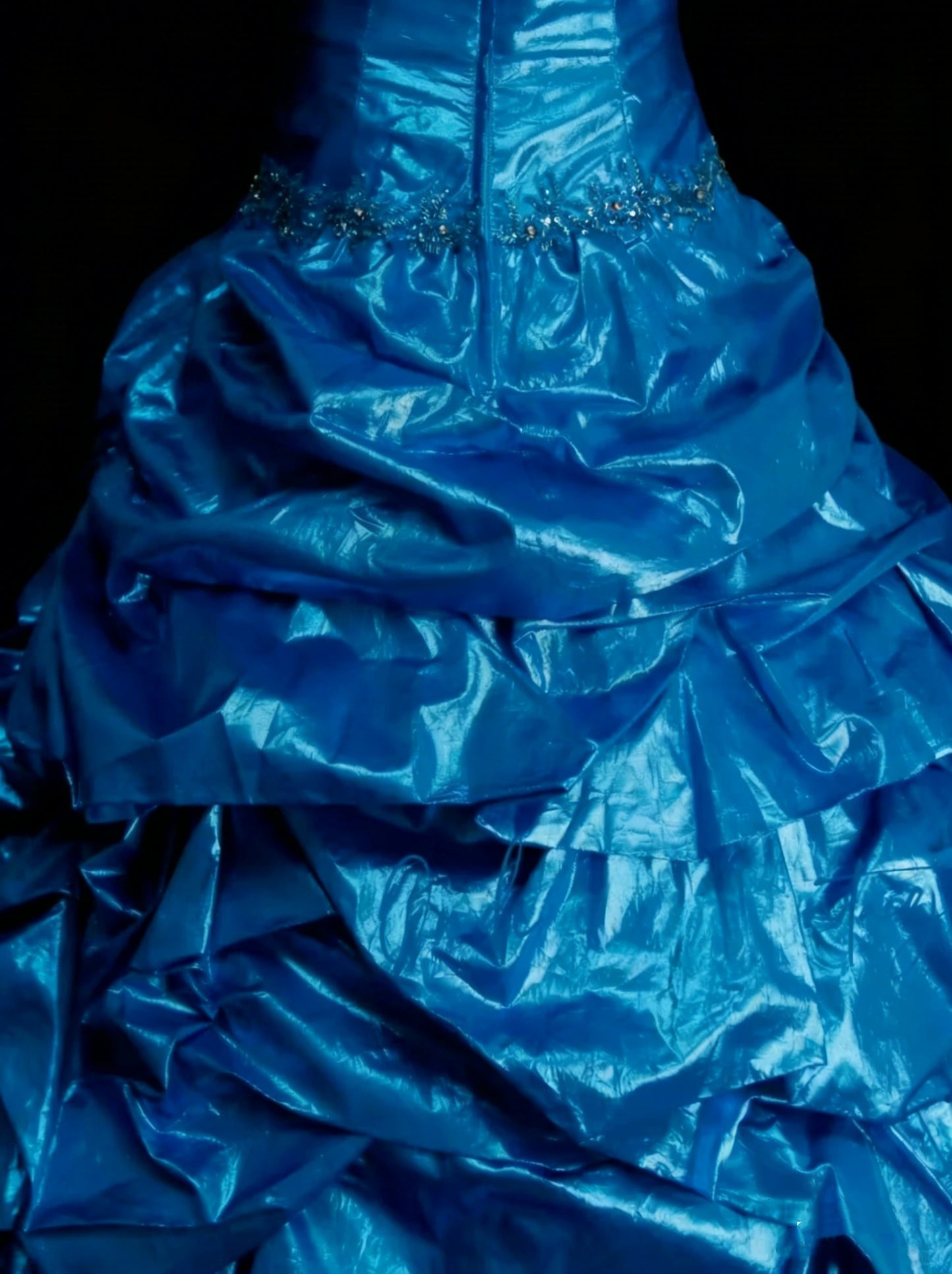 Vintage Ballkleid, trägerlos, blauer Organza mit Rüschen und Perlenbesatz, Sweet 16 Kleider, Quinceañera Kleid, lang, Vestidos De Fiesta N1455