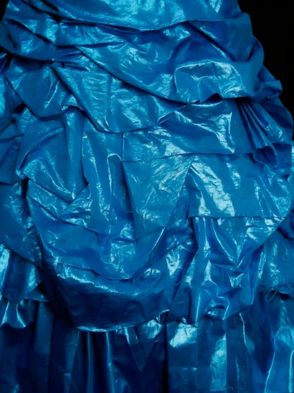 Vintage Ballkleid, trägerlos, blauer Organza mit Rüschen und Perlenbesatz, Sweet 16 Kleider, Quinceañera Kleid, lang, Vestidos De Fiesta N1455
