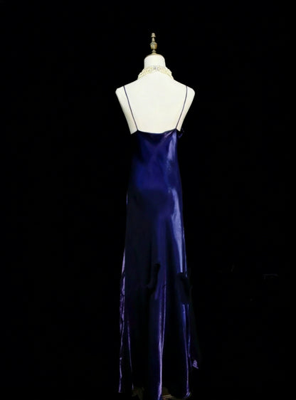 Robe de bal vintage années 80, coupe trapèze, bretelles spaghetti, bleu roi, ornée de fleurs 3D, sans manches, longue, N1456