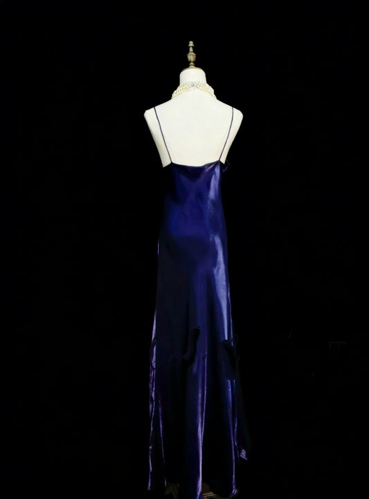 Robe de bal vintage années 80, coupe trapèze, bretelles spaghetti, bleu roi, ornée de fleurs 3D, sans manches, longue, N1456
