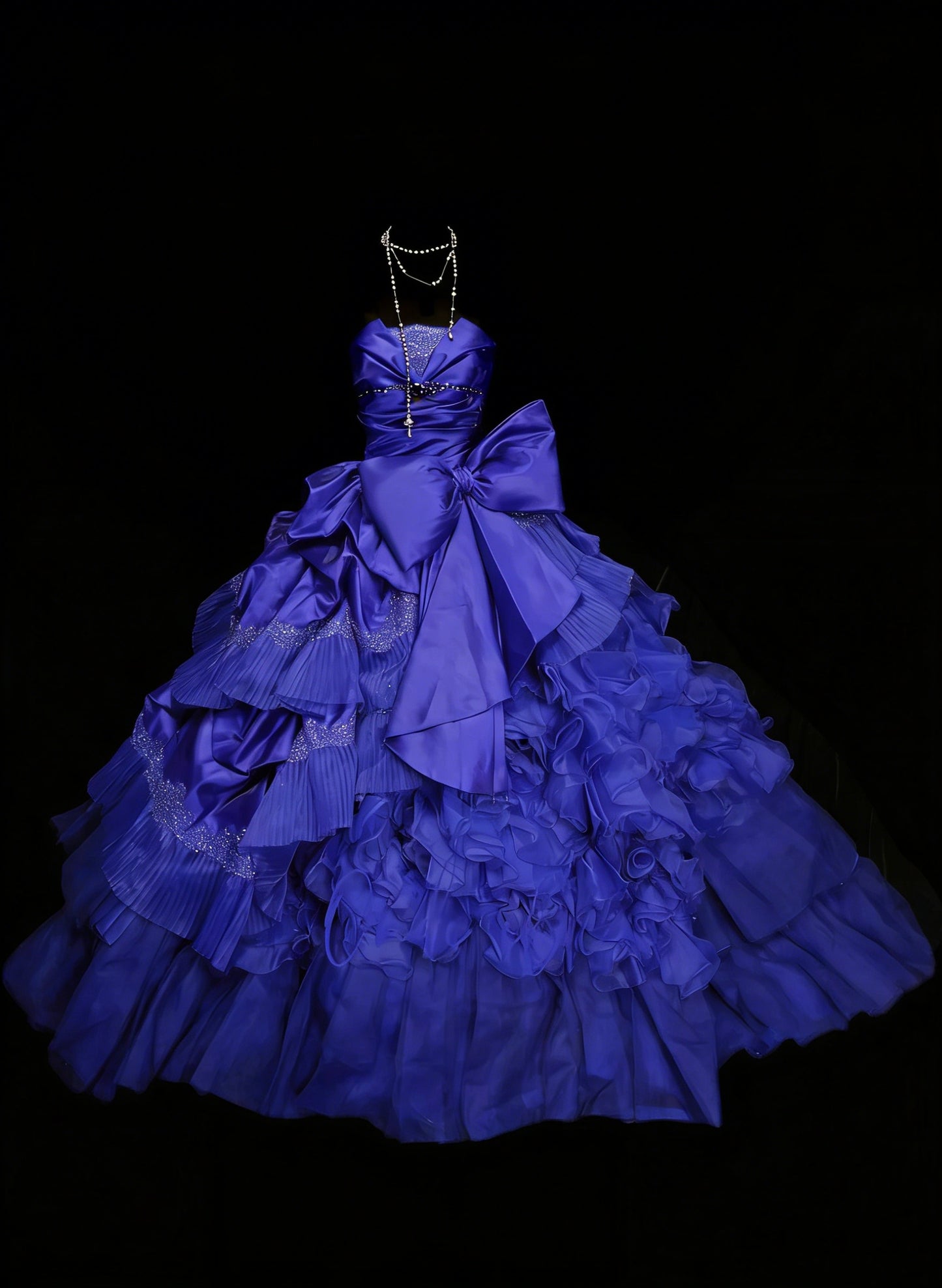 Vintage Ball Gown Strapless Royal Blue Satin With Ruffles Beaded Sweet 16 Dresses Quinceanera Dress Long 15 Vestidos De Fiesta N1457