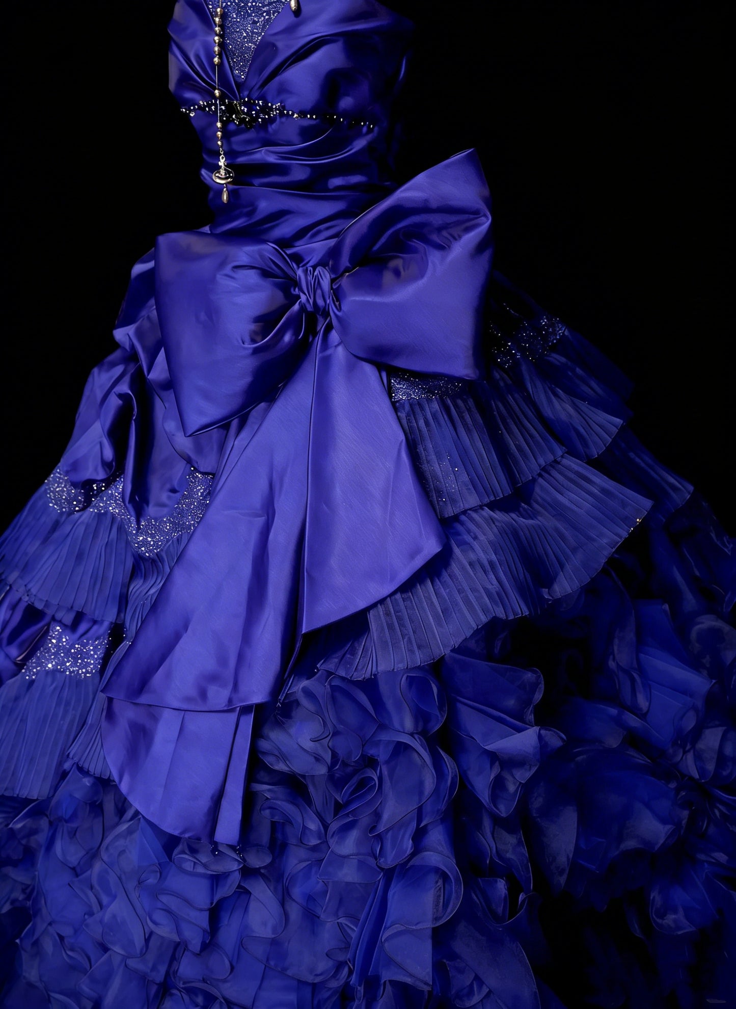 Vintage Ball Gown Strapless Royal Blue Satin With Ruffles Beaded Sweet 16 Dresses Quinceanera Dress Long 15 Vestidos De Fiesta N1457