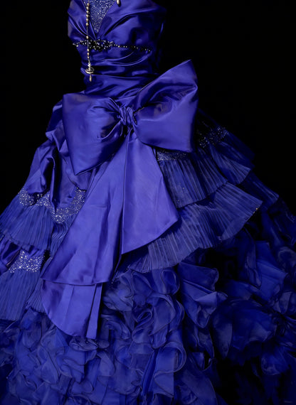 Vintage Ball Gown Strapless Royal Blue Satin With Ruffles Beaded Sweet 16 Dresses Quinceanera Dress Long 15 Vestidos De Fiesta N1457