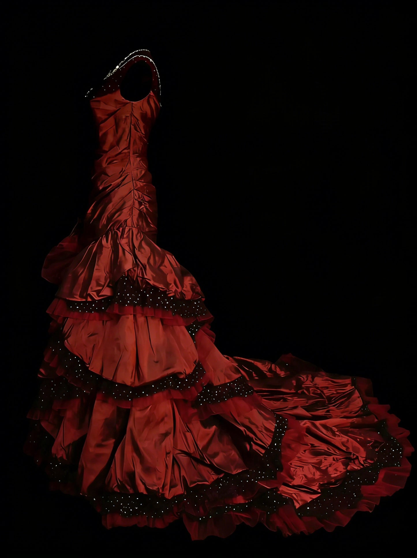 Douce Sirène Bourgogne Asymétrique Avec Volants Étages Robes de Soirée Longues Bal N2230