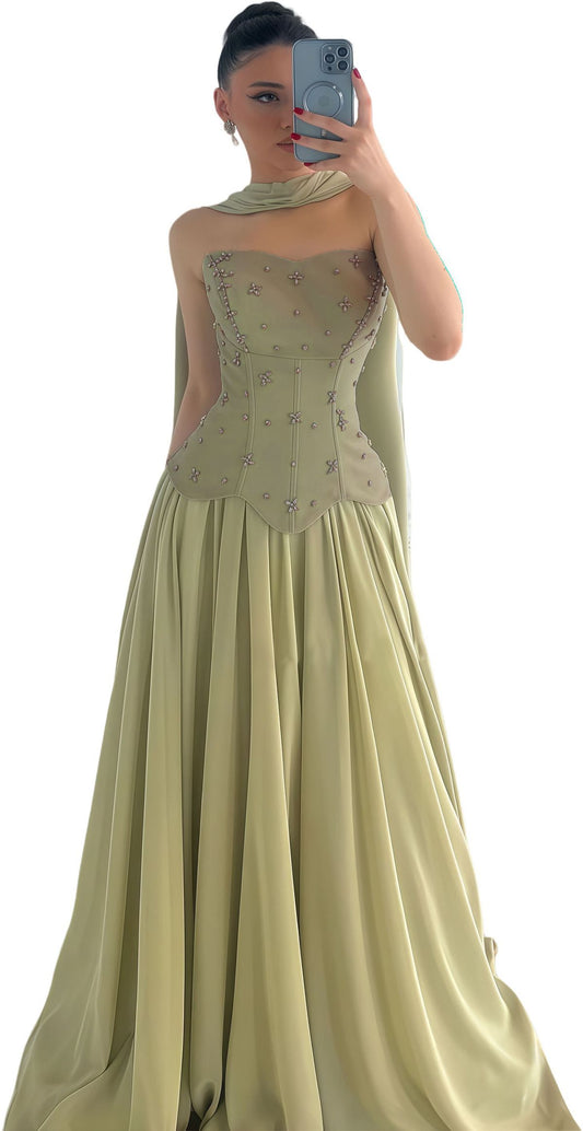 Strapless Women's Prom Dress Luxury Women Evening Dress Long Prom Dresses A Line A Robe Soiree For Women AB1455