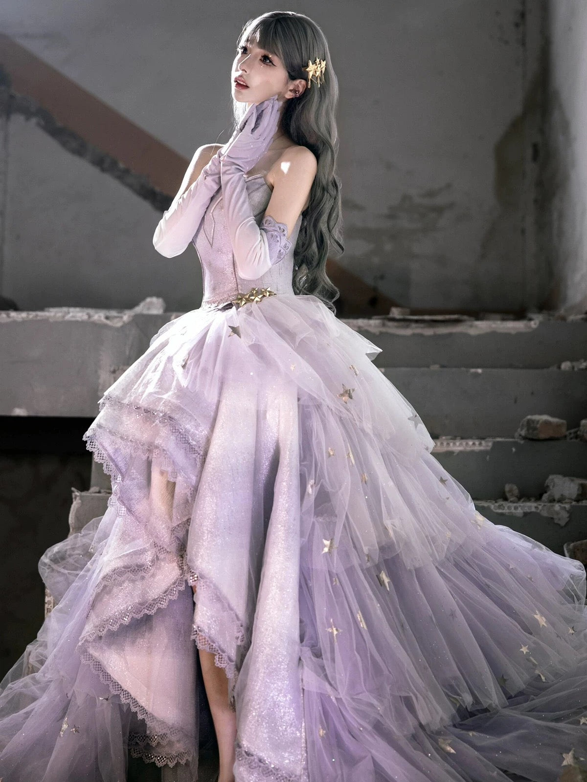 Elegantes, trägerloses, lila Satin-Abendkleid mit Spitze und asymmetrischem Saum, langes Partykleid, Abschlusskleid, formelles Abendkleid AB1959