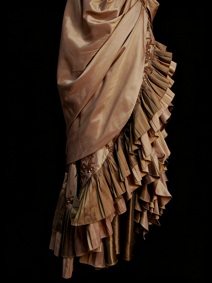 Robe de bal de fin d'année chic, asymétrique, en satin marron avec bretelles spaghetti et perles, modèle N1255