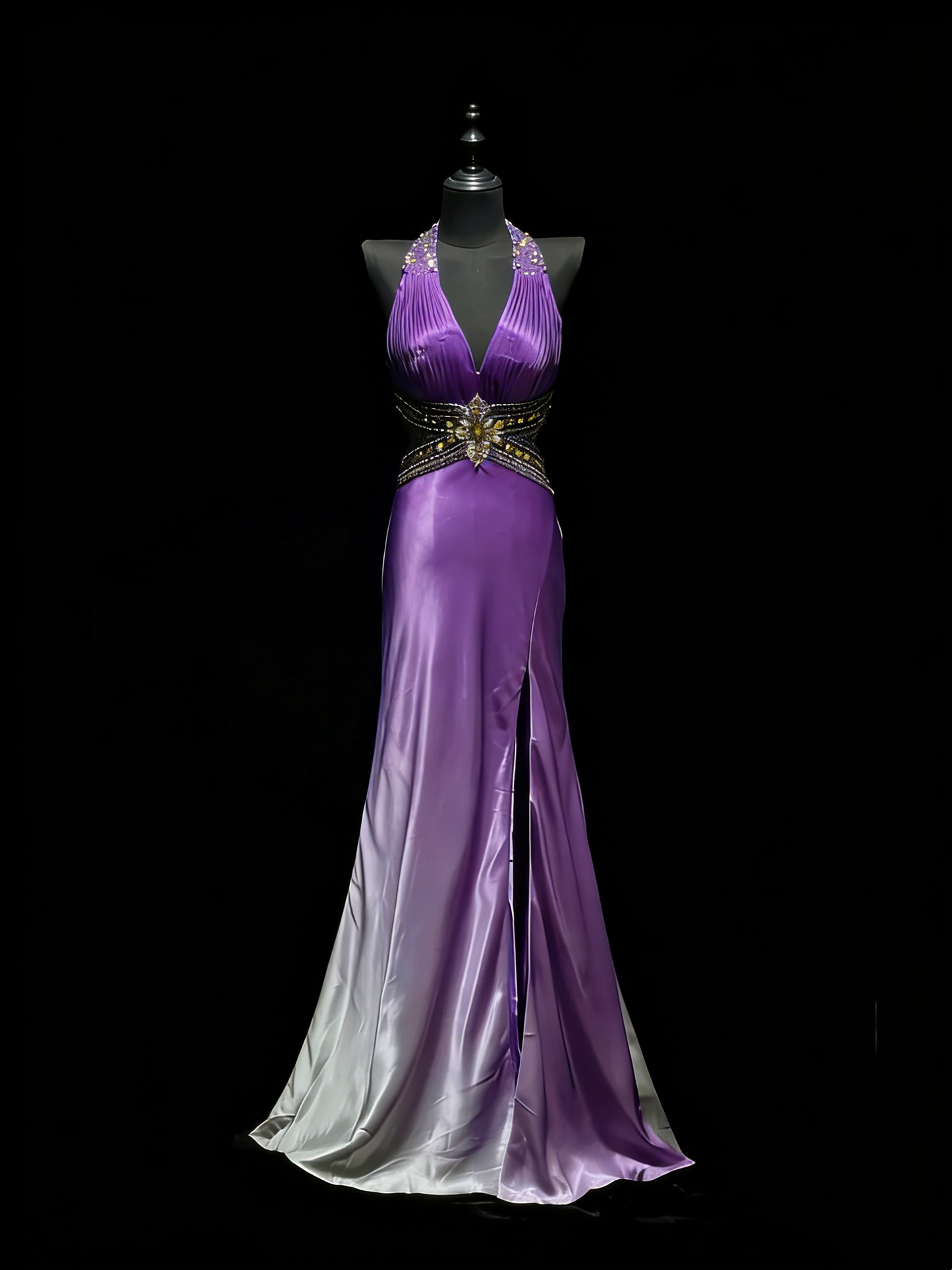 Robe de bal longue sirène à col en V, dégradé blanc raisin, fente, idéale pour les jeunes filles (N1186)