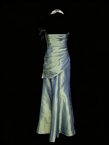 Elegantes, trägerloses Meerjungfrauen-Kleid aus grünem Satin für College, Abschlussball und andere festliche Anlässe für Teenager (N1147)