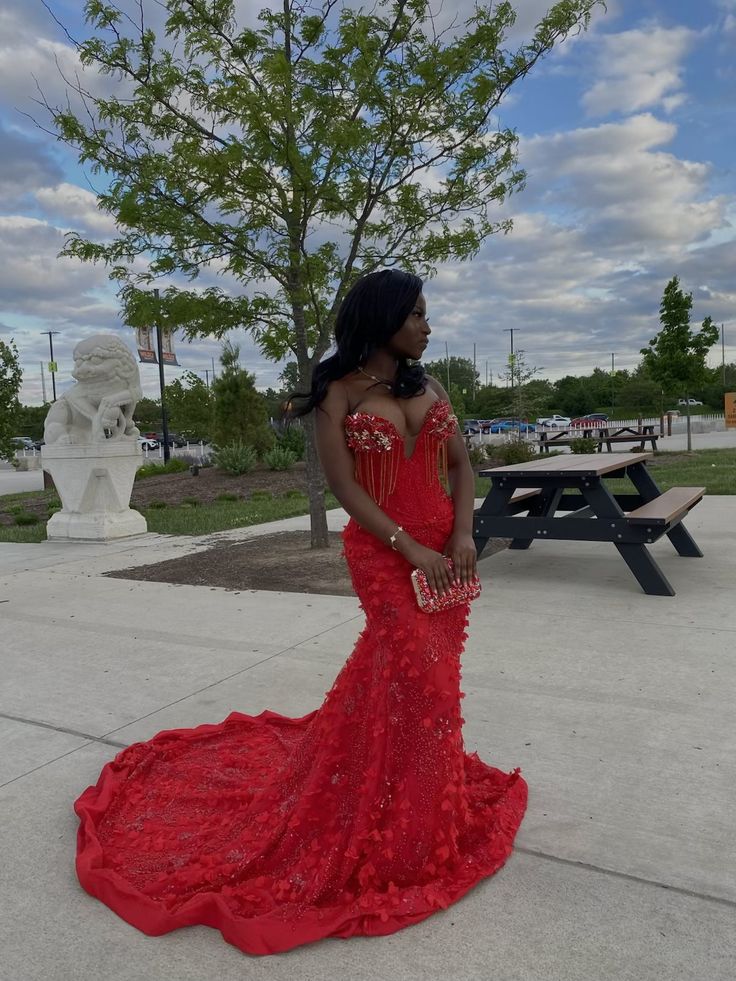 Funkelndes, paillettenbesetztes Meerjungfrauen-Abendkleid mit Herzausschnitt, rotes Paillettenkleid, langes Ballkleid, Inspiration für Abendkleider für Damen, formelles Partykleid AB1270