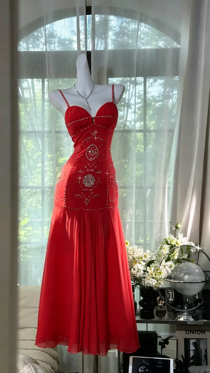 Charming Prom Dresses Mermaid Spaghetti Strap White Chiffon Floor Length Evening Outfits N3562
