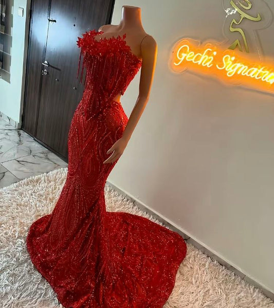 Sparkle Mermaid Sweetheart Red Sequin With Beads Long Prom Dresses Formal Gown Inspo Evening Outfit AB792