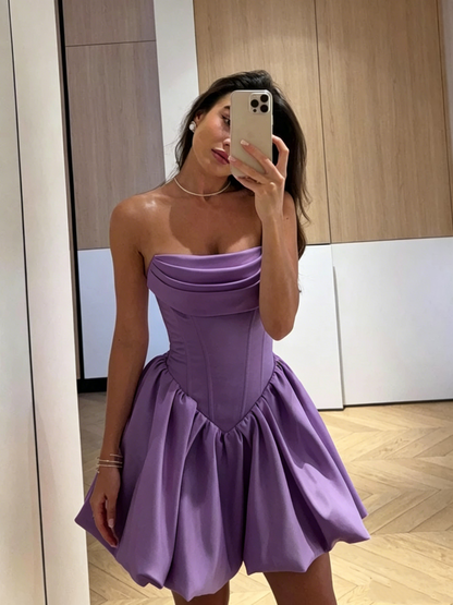 Einfaches Ballkleid, trägerlos, rosa, ärmellos, Mini, Senior Inspo, kurze Heimkehrkleider N4739
