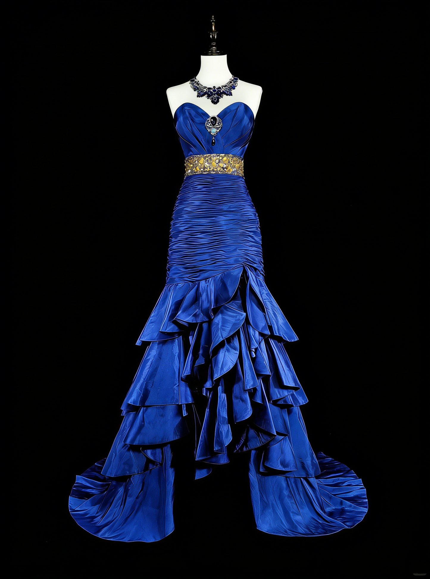 Robes de bal vintage Sirène Cœur Bleu Royal Haut Bas Avec Perles Longue Robe de Soirée N2370