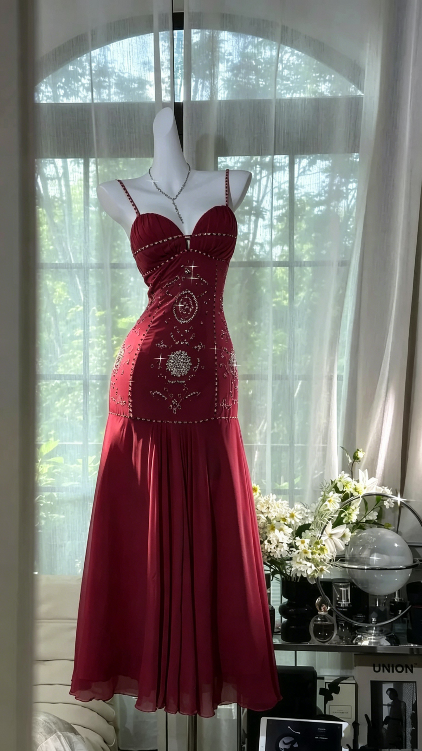 Charming Prom Dresses Mermaid Spaghetti Strap White Chiffon Floor Length Evening Outfits N3562