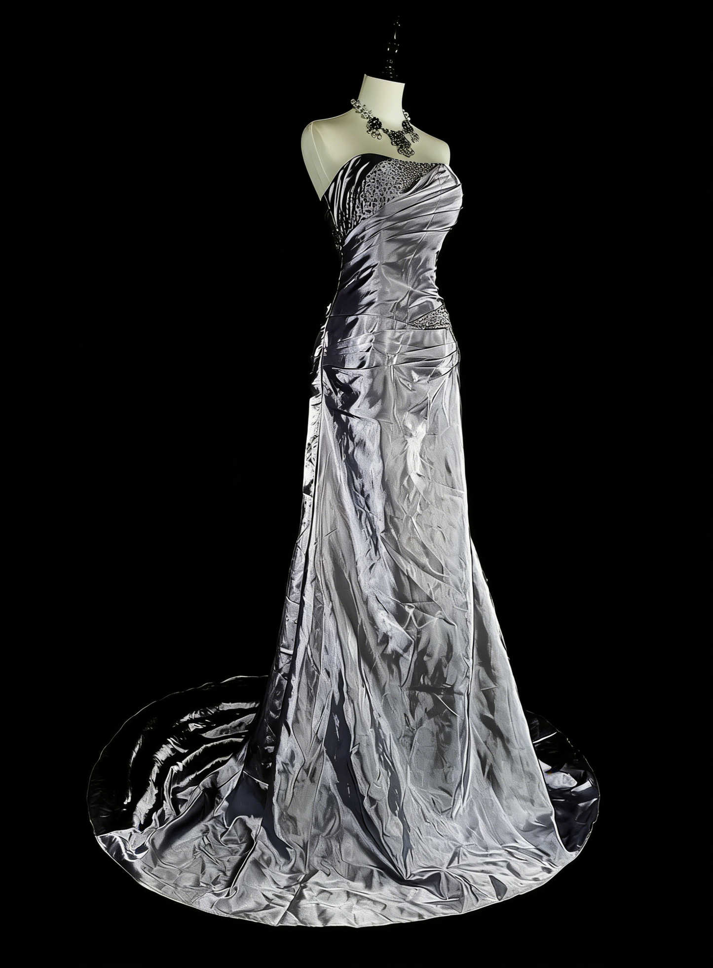 Vintage-Abendkleider, ästhetisches Meerjungfrauen-Trägerloses silbergraues Taftkleid, klassisches Partykleid N2001