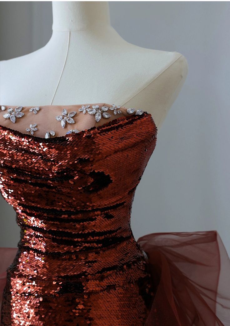 Robe de bal sirène bordeaux à sequins et tulle bustier - Inspiration robes de bal AB127