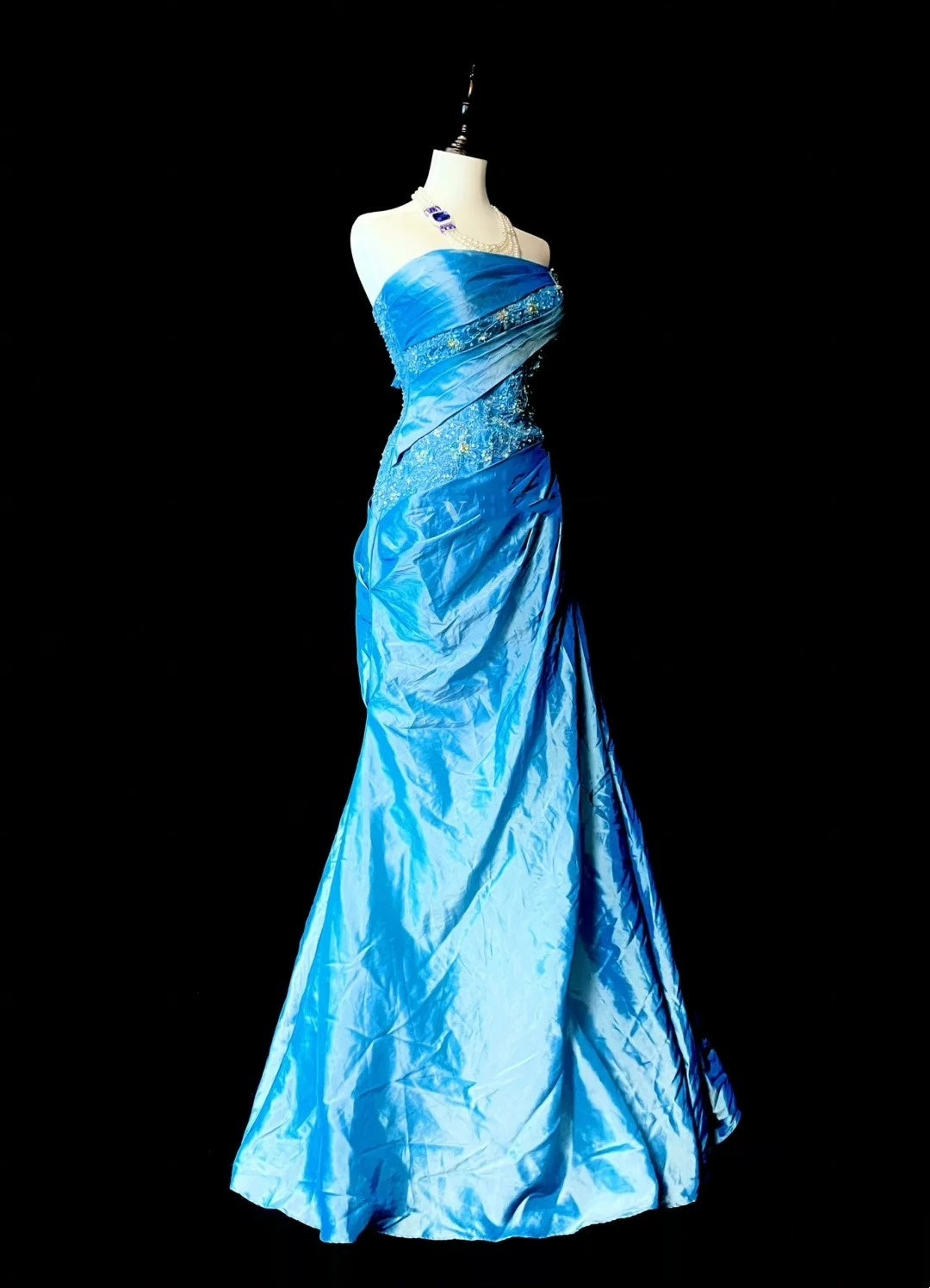 Vintage Mermaid Strapless Blue Lace Appliques 2000s Senior Prom Dresses High School Long Formal Dress N1295
