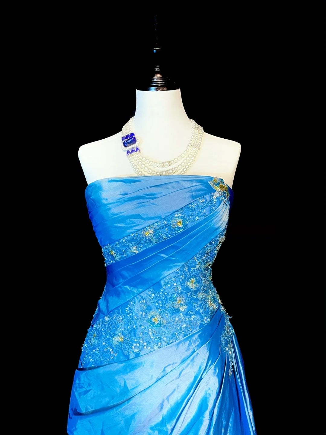 Vintage Mermaid Strapless Blue Lace Appliques 2000s Senior Prom Dresses High School Long Formal Dress N1295