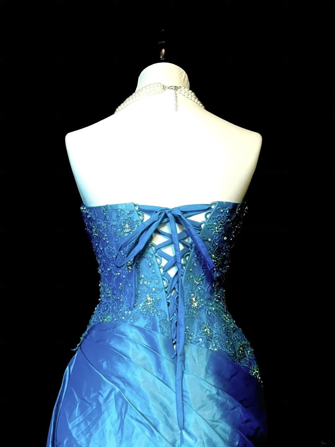 Vintage Mermaid Strapless Blue Lace Appliques 2000s Senior Prom Dresses High School Long Formal Dress N1295