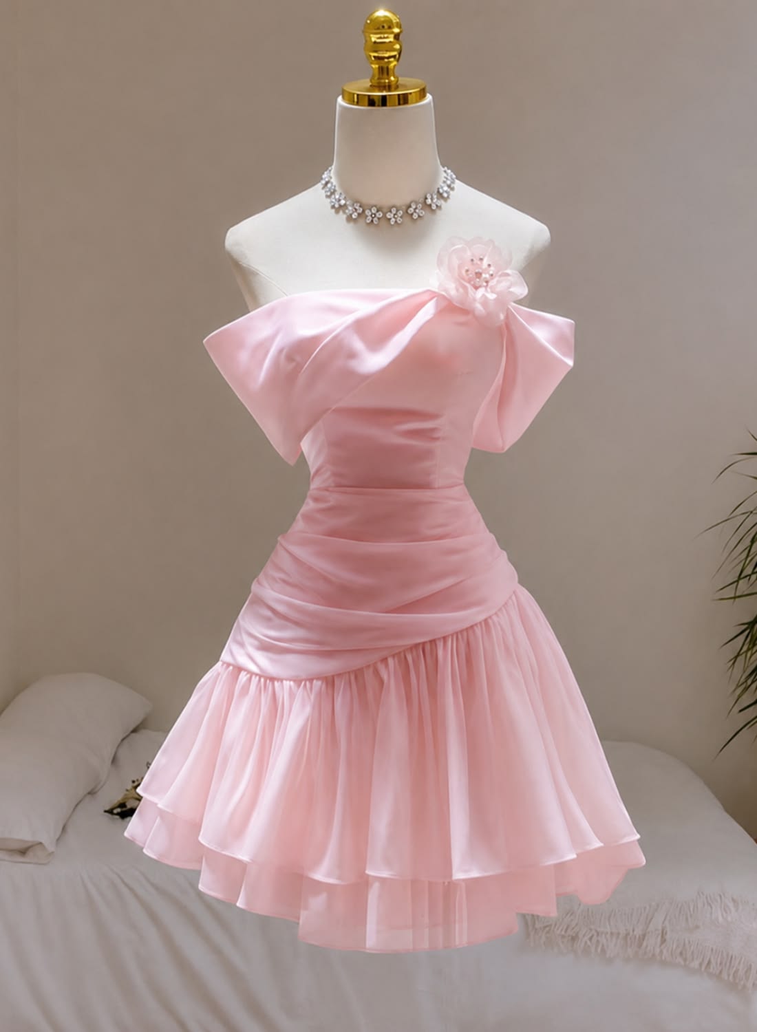 Sweet 16 dress Hoco dress Sheath Off The Shoulder Pink Chiffon Short Mini Homecoming Dresses Inspo Graduation Outfit RB6679