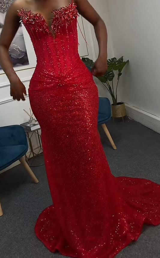 Elegant Mermaid Sweetheart Sequin With Beadings Long Formal Prom Evening Dress Dinner Outfits Party Gowns AB2082