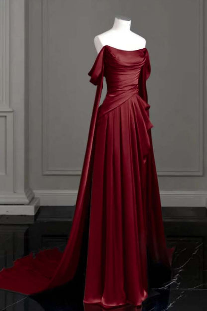 Robe de bal sirène violette à épaules dénudées et plis, modèle AB438