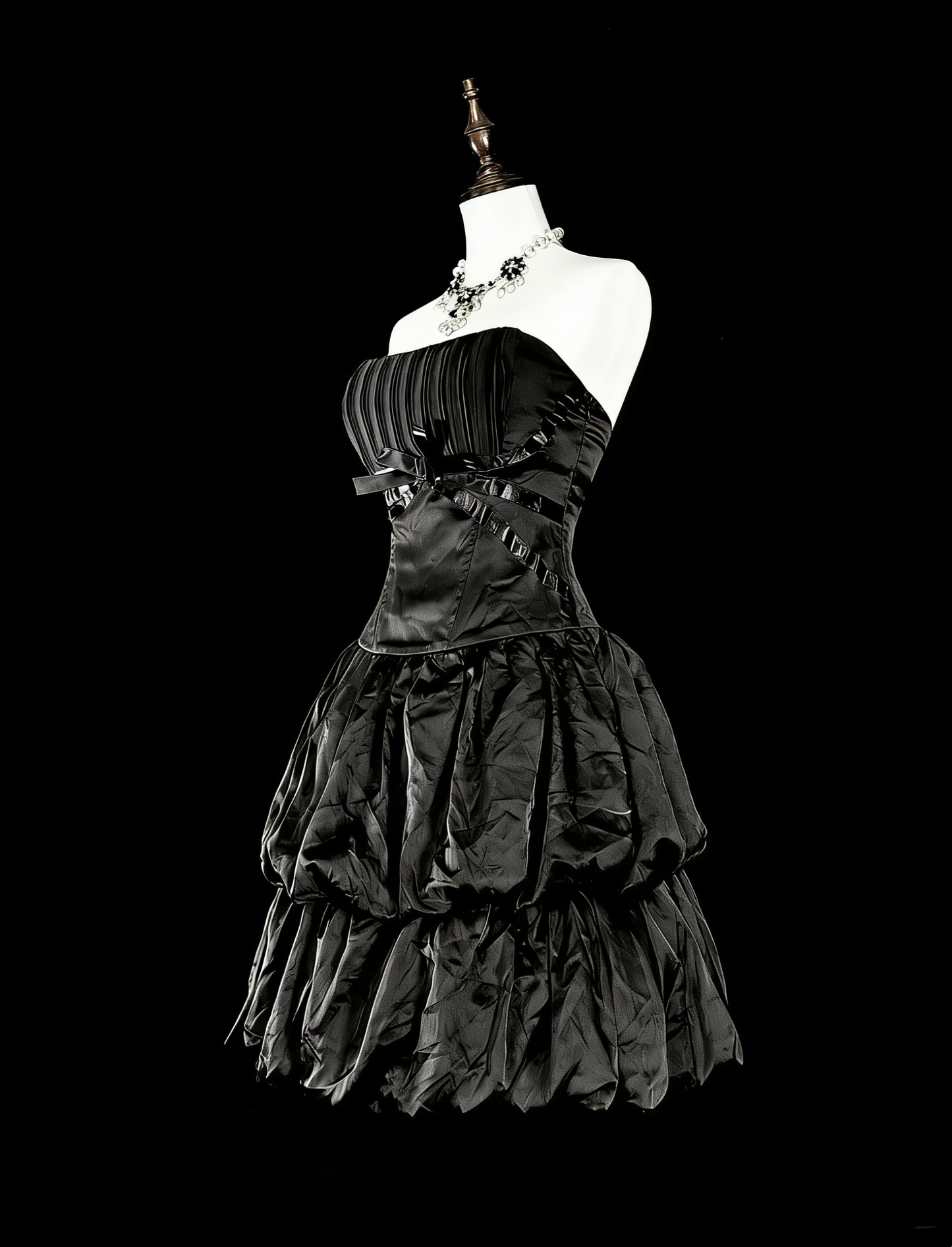 Robe de soirée bustier noire courte mini robe de bal en satin pour le retour au lycée N2159