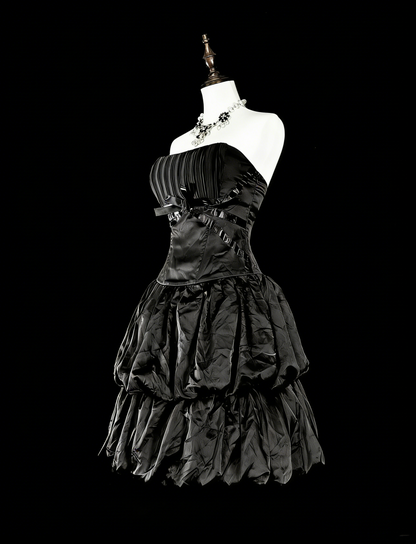 Robe de soirée bustier noire courte mini robe de bal en satin pour le retour au lycée N2159