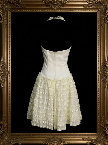 Robe de bal bustier unique en tulle abricot, longueur genou, inspirée des robes de bal des années 2000, N1445