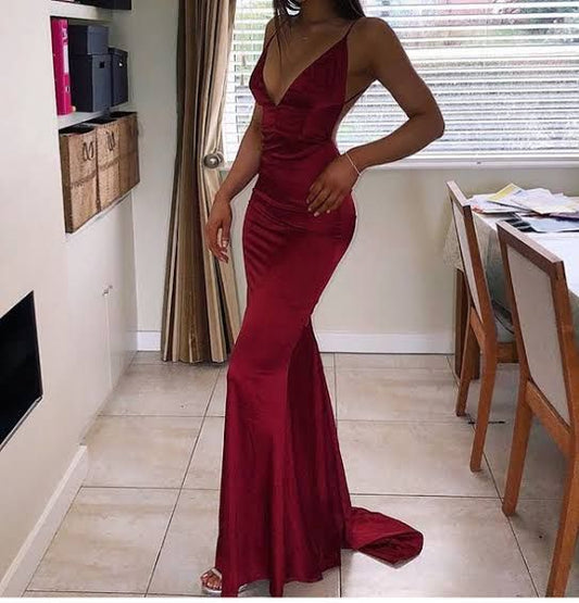 Sexy Meerjungfrauen-Abendkleid aus rotem Satin mit Spaghettiträgern – langes, formelles Ballkleid für Damen, auch ideal zum 21. Geburtstag geeignet (AB1321).