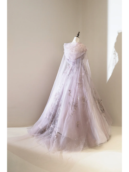 Robe de bal unique sans bretelles en tulle lilas à plusieurs volants, longue et élégante, idéale pour un bal de fin d'année, une quinceañera ou un anniversaire de 15 ou 16 ans (AB903)