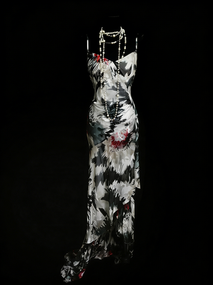 Vintage Ballkleider Ästhetik 1960er Retro Schwarz Blumen Meerjungfrau Langes Partykleid N2135