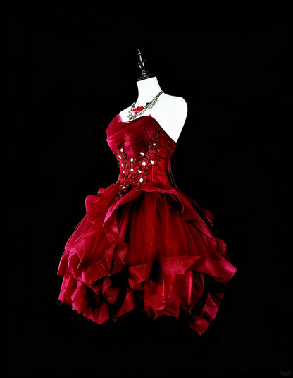 Robe de bal vintage bustier bordeaux courte, inspiration années 2000, robes de bal de promo, inspiration robes de soirée N1610