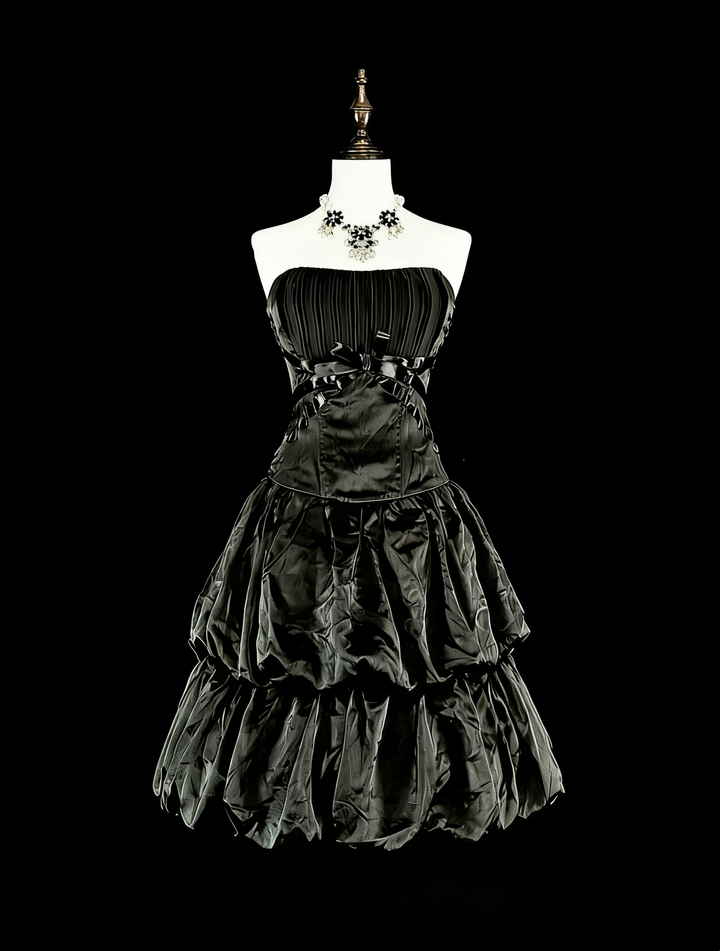 Robe de soirée bustier noire courte mini robe de bal en satin pour le retour au lycée N2159