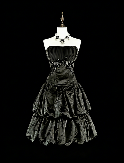 Robe de soirée bustier noire courte mini robe de bal en satin pour le retour au lycée N2159