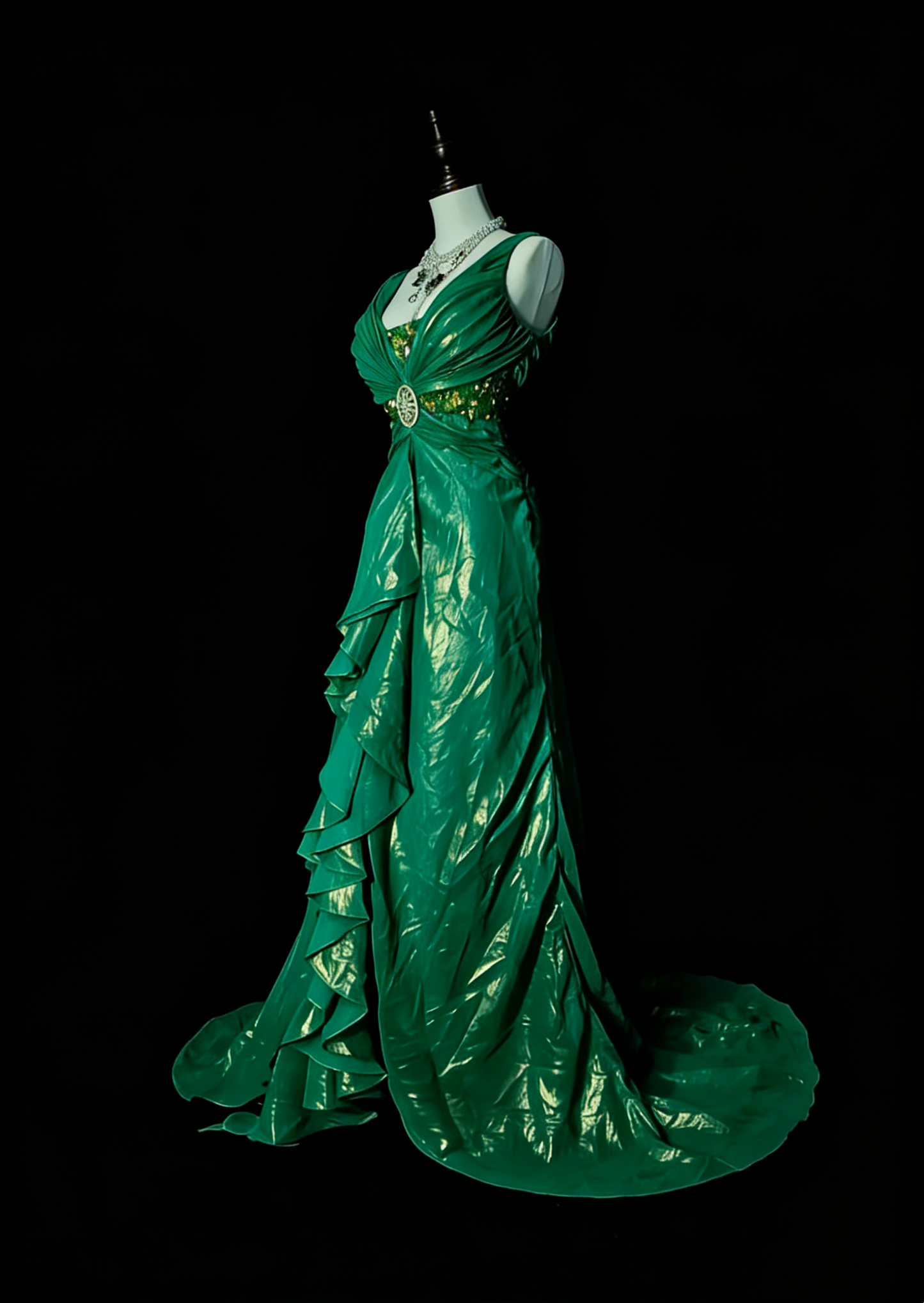 Vintage Mermaid V Neck Dark Green 90s With Ruffles Beaded Long Summer Prom Dresses Senior High Schools Formal Party Dress N1427