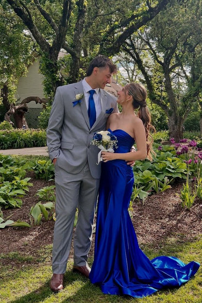 Modest Mermaid Prom Dresses For Women Sweetheart Blue Satin Party Gown 18th Birthday Gowns N1514