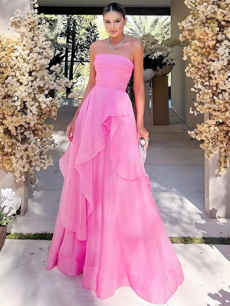 Robe de bal rose fuchsia bustier en organza, modèle AB397