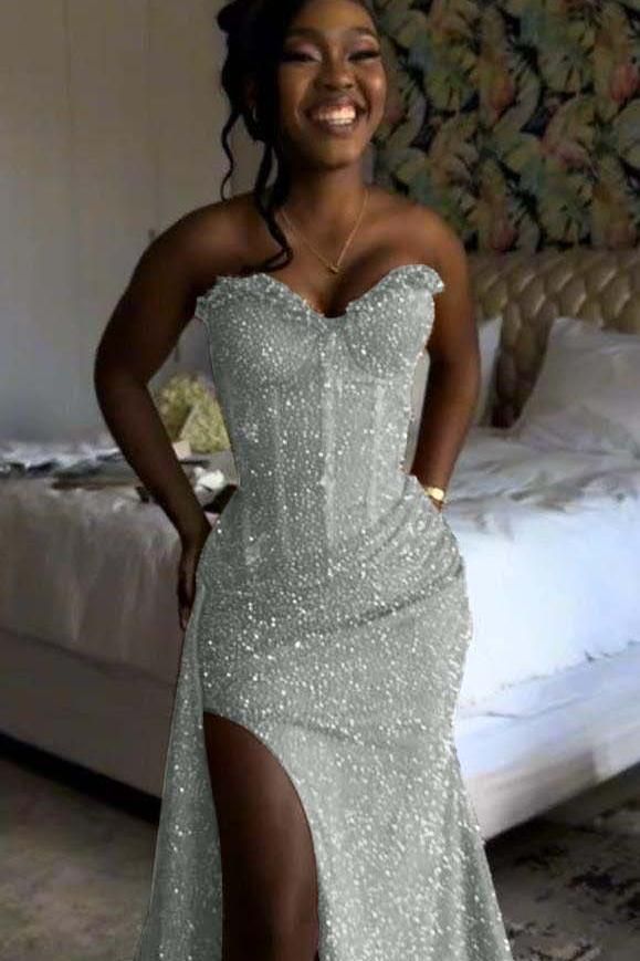 Orange Mermaid Prom Dress Sleeveless Sweetheart Sequined Formal Dress Party Gown For Women AB1531
