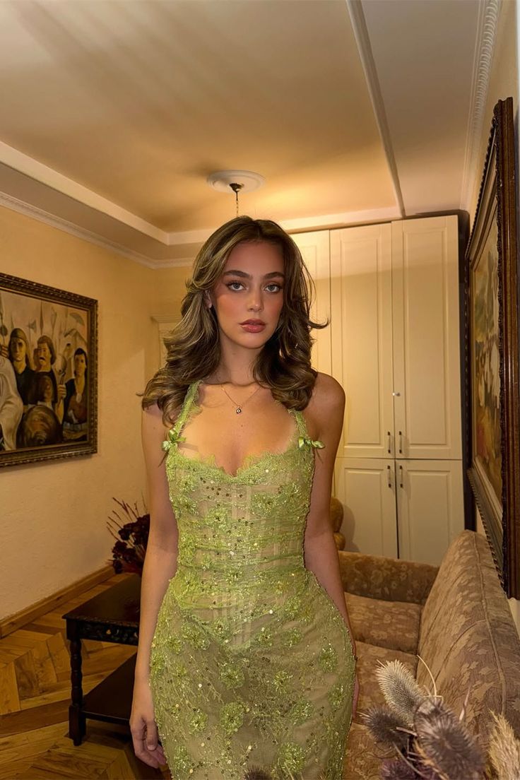 Romantic Green Sweetheart Halter Sleeveless Prom Dresses Mermaid Column With Appliques Beads AB1537