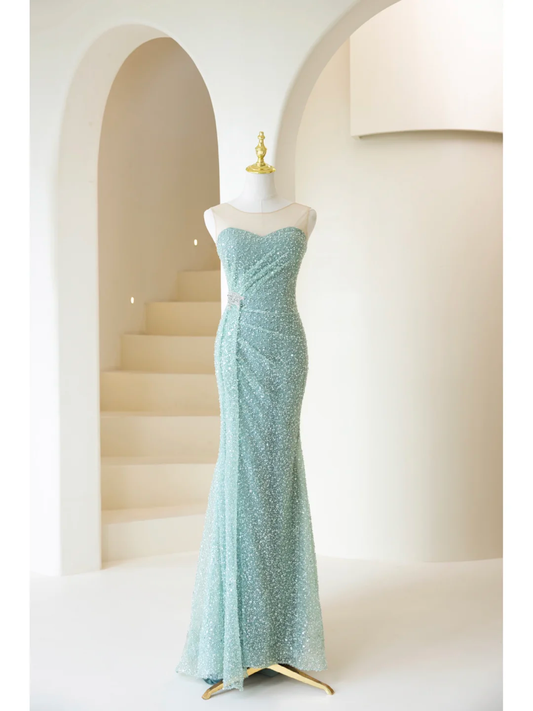 Fairtale Mermaid Sweetheart Sequin Long Prom Dresses Impress 19th Birthday Outfits Prom Gown AB873