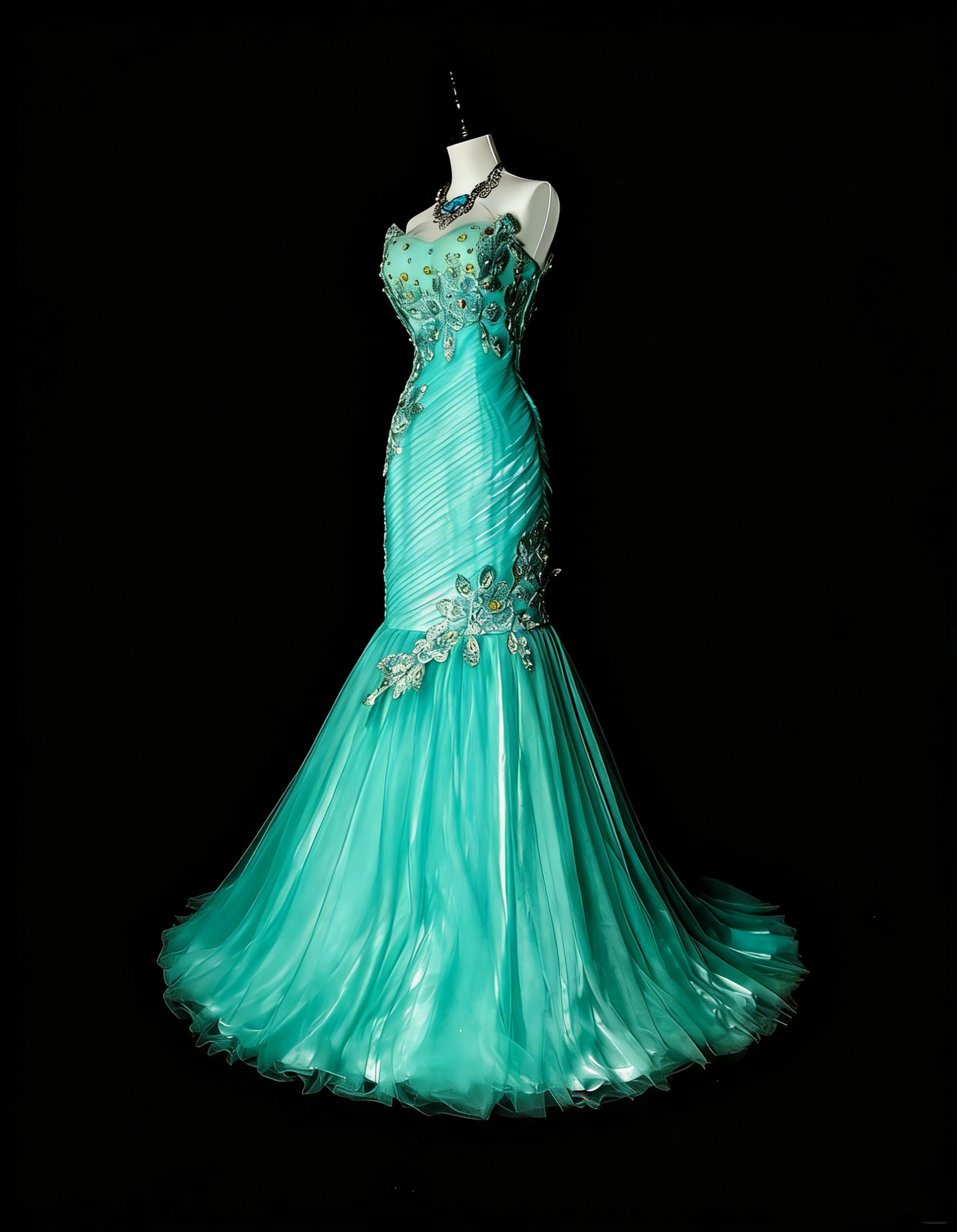 Vintage Prom Dresses Aesthetic Mermaid Sweetheart Green Tulle With Appliques Long Formal Dress N2160