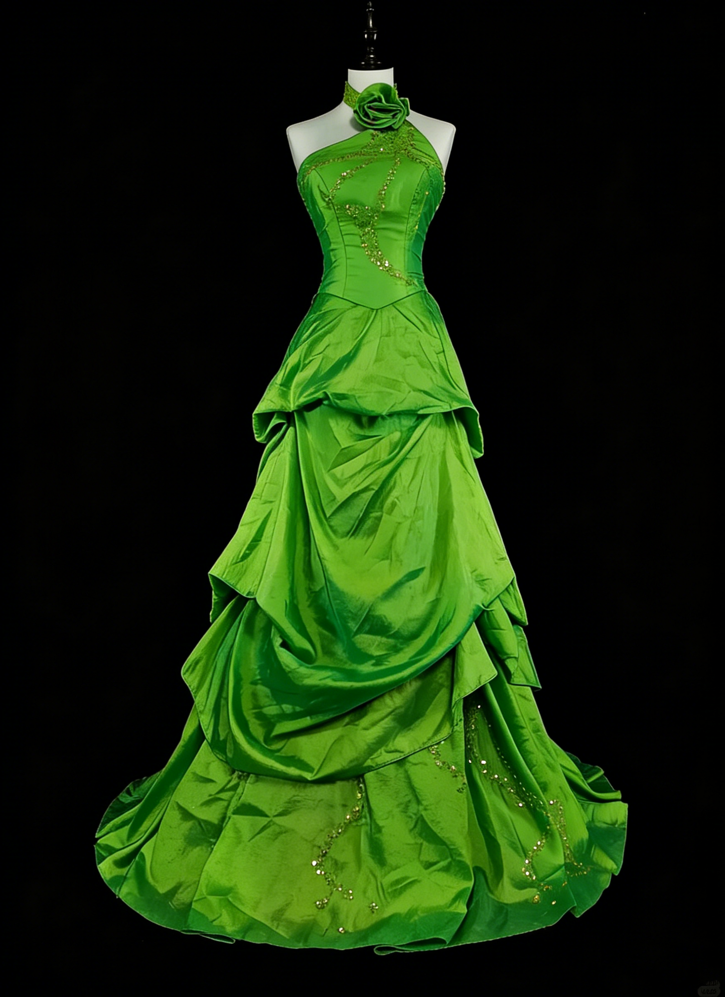 Robe de bal vintage esthétique sirène rétro années 50, longue robe de soirée verte à licou N2020