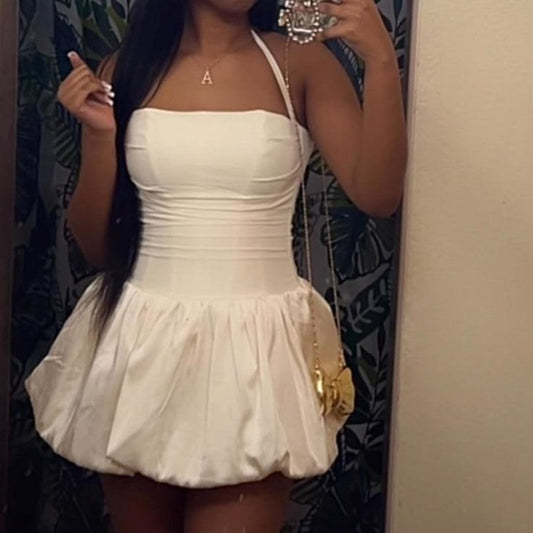 Beautiful A line Halter For BlacK Girls Short Corset Fitted Back Hoco Dress Ideas Little White Homecoming Dresses RB4063