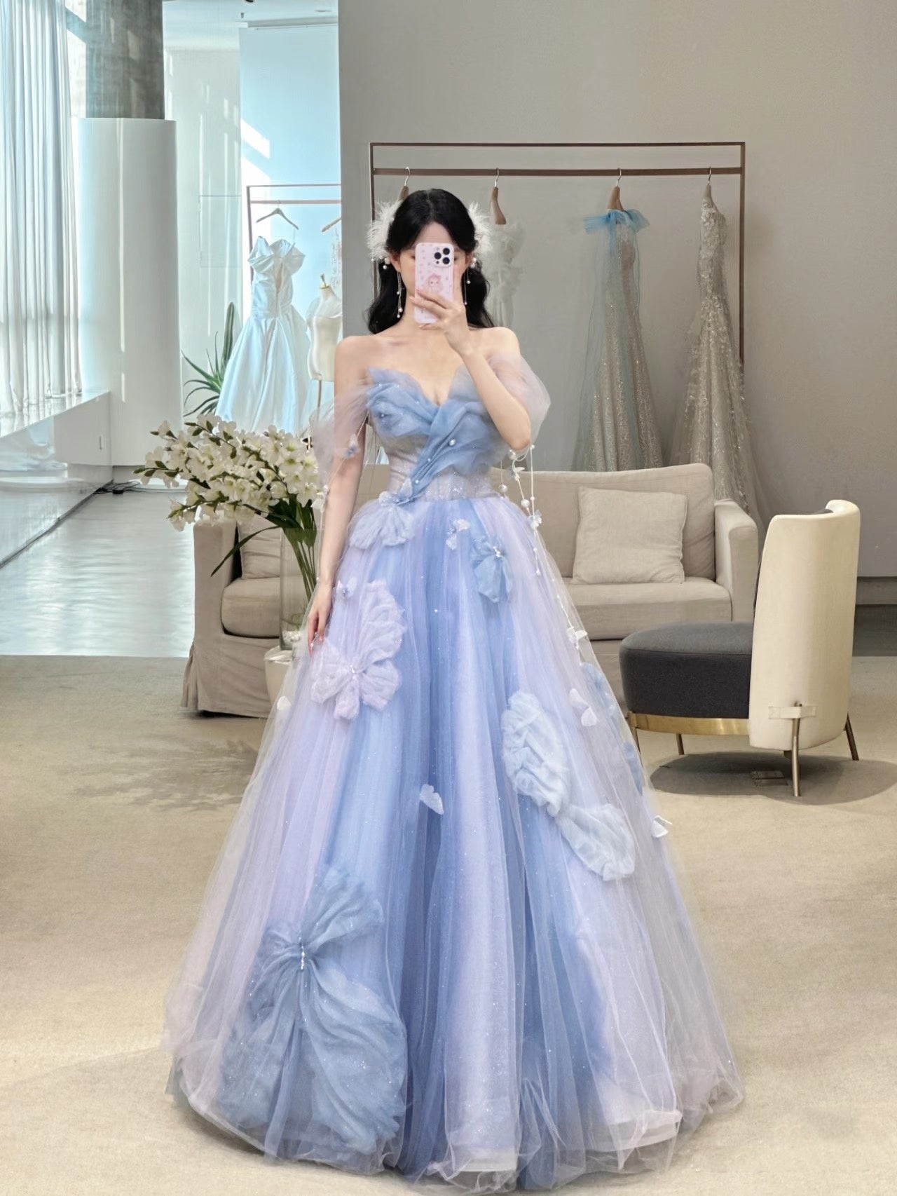Robe de bal charmante, bustier cœur, tulle bleu, longue, robe de soirée formelle, robe de bal AU112