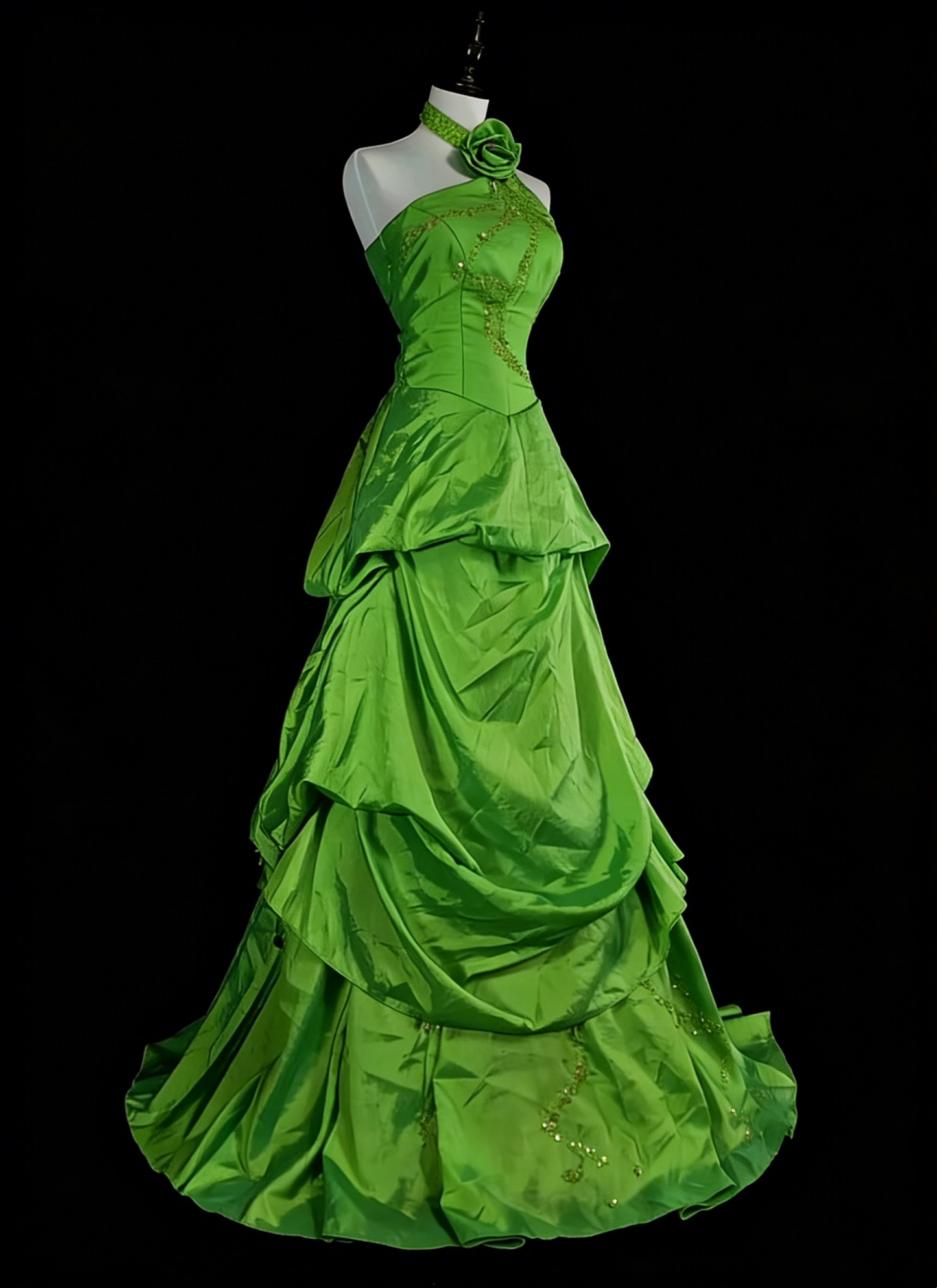 Robe de bal vintage esthétique sirène rétro années 50, longue robe de soirée verte à licou N2020