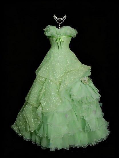 Elegantes Ballkleid mit Herzausschnitt aus grünem Organza im Stil der 80er Jahre – Inspiration für lange Abendkleider, Partykleider, Vintage-Kleid für den 16. Geburtstag (N1311)