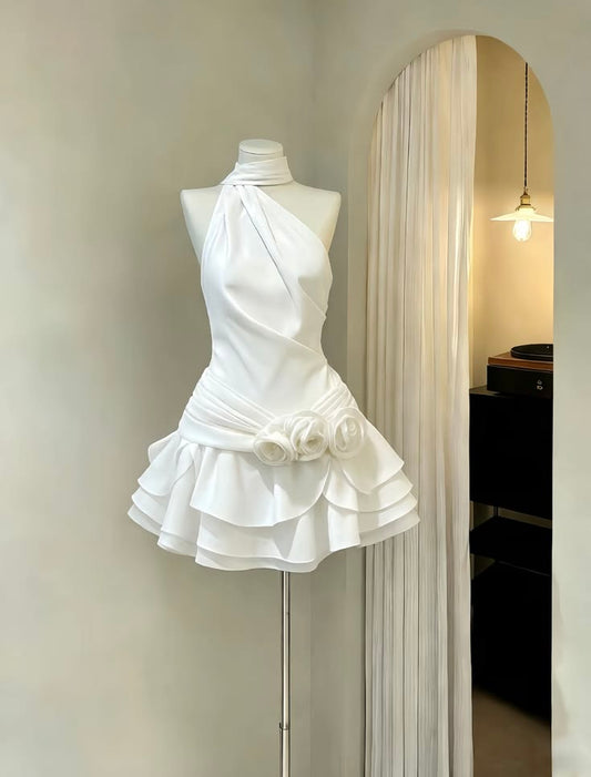 Pretty Sheath One Shoulder White Satin Graduation Inspo Short 15th Birthday Outfits Homecoming Dresses RB3171