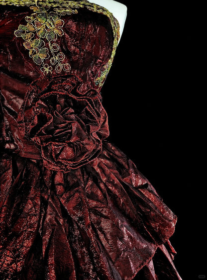 Robe de bal vintage bustier courte en taffetas bordeaux, inspiration années 2000, robes de bal de promo, inspiration robes de soirée N1611